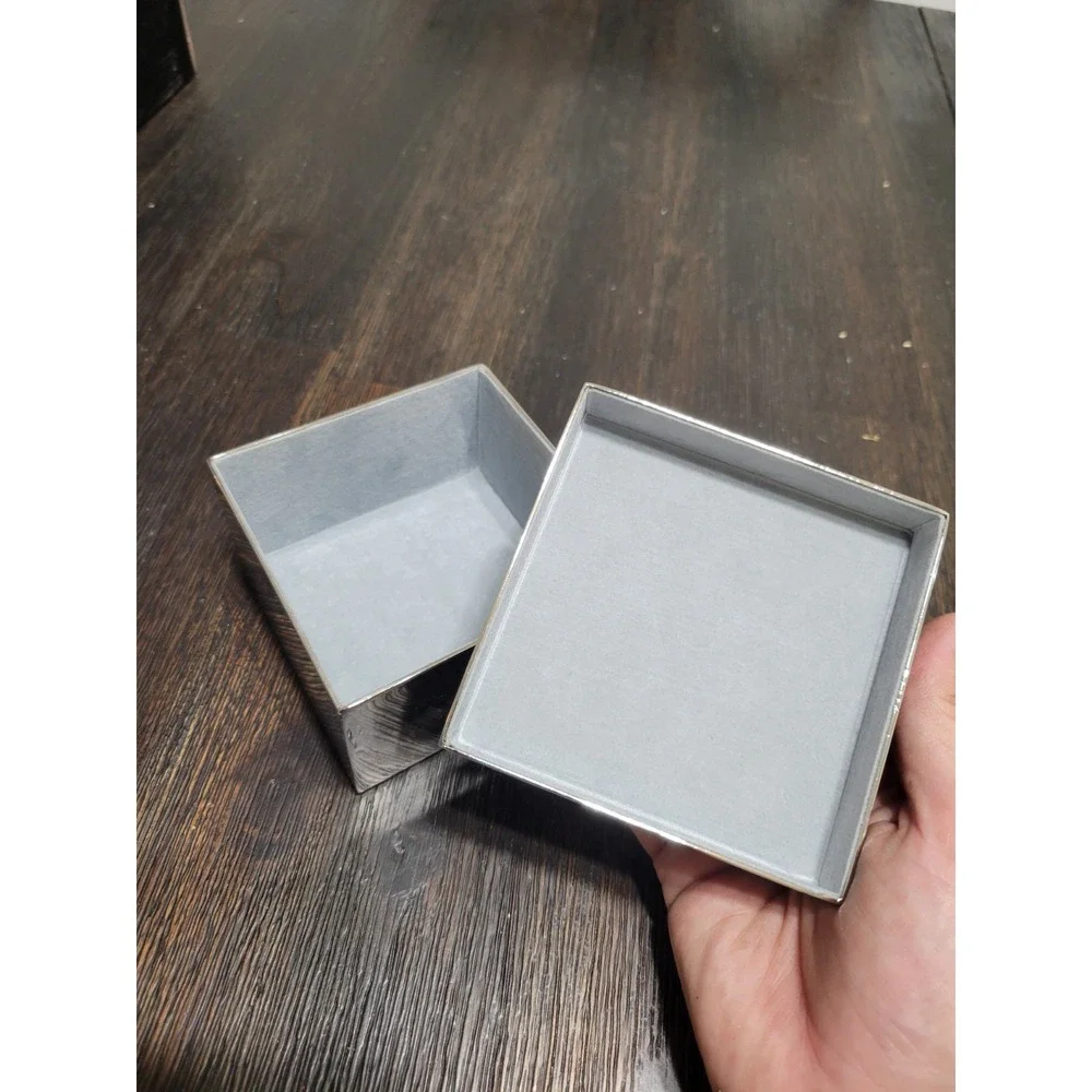 Silver Plated  Jewelry Trinket Square Box With Lid Grey velvet lined‎